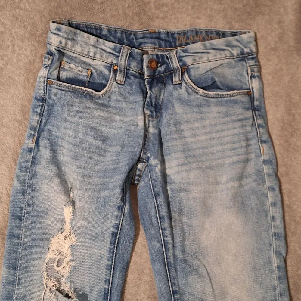 Blank NYC Jeans Women 26 Blue Skinny Distressed Whiskered Stretch Denim Faded - Picture 5 of 11